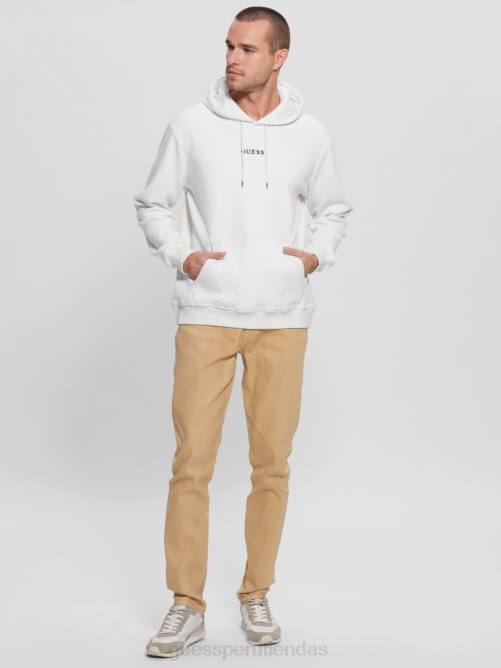 GUESS sudadera con capucha de terciopelo unida hombres 0P8X4176 sal blanca vestir