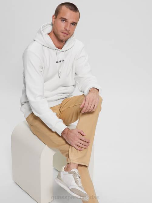 GUESS sudadera con capucha de terciopelo unida hombres 0P8X4176 sal blanca vestir