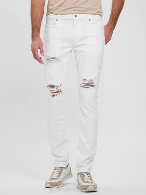 GUESS jeans ajustados eco destruidos hombres 0P8X4029 blanco óptico destruir vestir