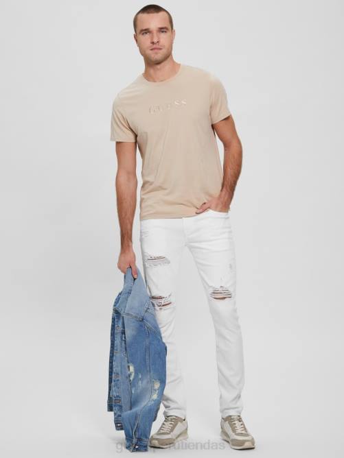 GUESS jeans ajustados eco destruidos hombres 0P8X4029 blanco óptico destruir vestir
