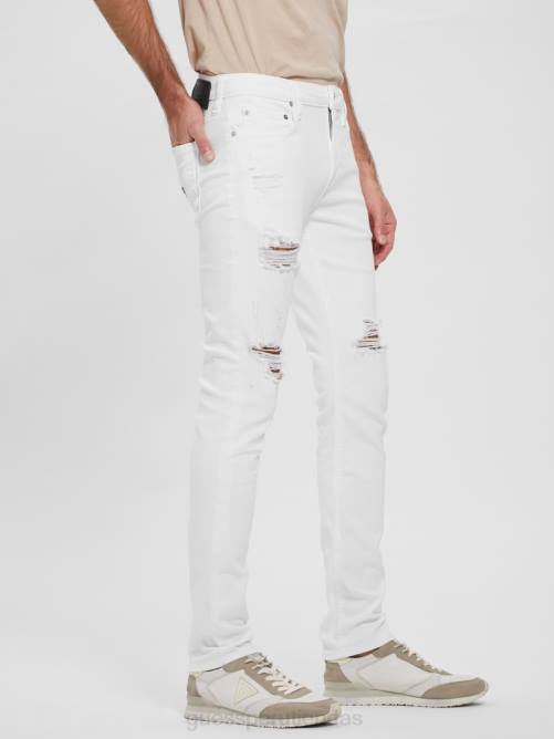 GUESS jeans ajustados eco destruidos hombres 0P8X4029 blanco óptico destruir vestir
