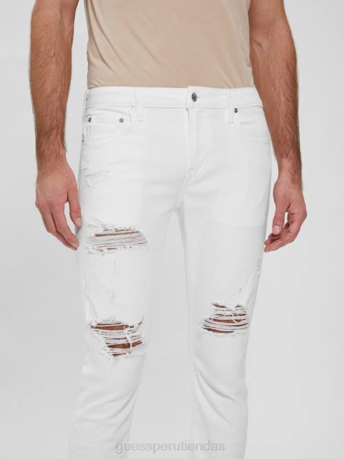 GUESS jeans ajustados eco destruidos hombres 0P8X4029 blanco óptico destruir vestir