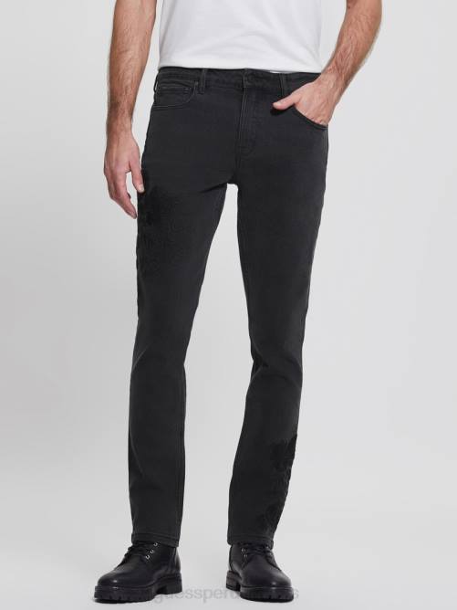 GUESS vaqueros tapered con bordados hombres 0P8X4173 floral negro azabache vestir