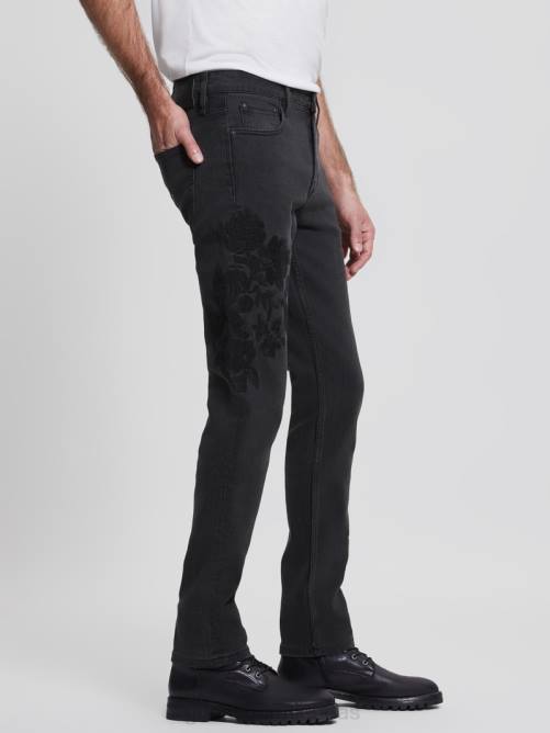 GUESS vaqueros tapered con bordados hombres 0P8X4173 floral negro azabache vestir