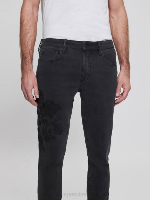 GUESS vaqueros tapered con bordados hombres 0P8X4173 floral negro azabache vestir