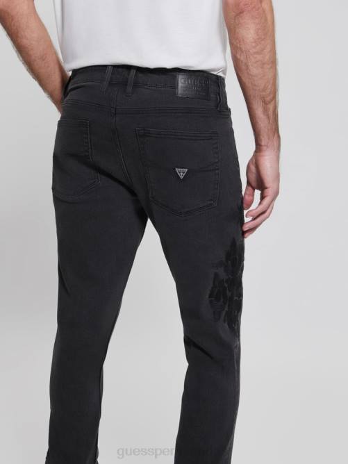 GUESS vaqueros tapered con bordados hombres 0P8X4173 floral negro azabache vestir