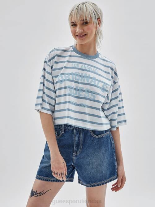 GUESS camisa corta a rayas originales unisexo 0P8X1280 aéreo azul multi vestir