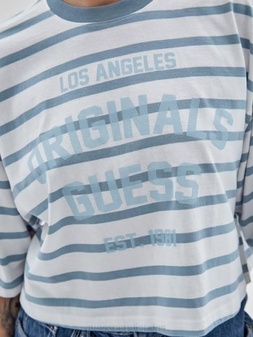 GUESS camisa corta a rayas originales unisexo 0P8X1280 aéreo azul multi vestir