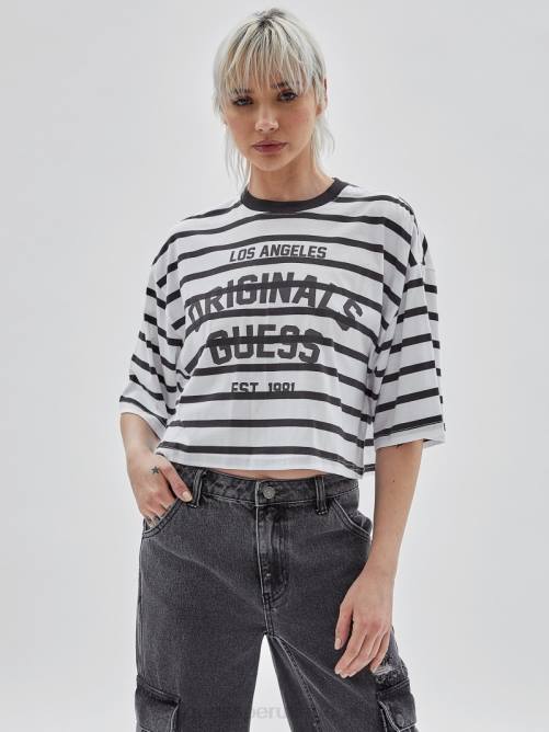 GUESS camisa corta a rayas originales unisexo 0P8X1354 gris magnético multi vestir