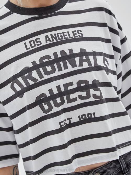 GUESS camisa corta a rayas originales unisexo 0P8X1354 gris magnético multi vestir
