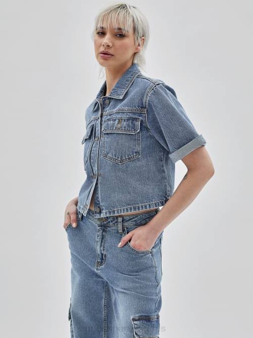 GUESS camisa de trabajo de mezclilla original unisexo 0P8X1371 ve a donna lavado medio vestir