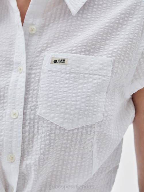 GUESS camisa original con lazo en el frente unisexo 0P8X1355 blanco puro vestir