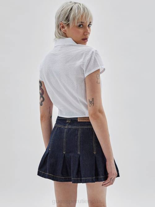 GUESS camisa original con lazo en el frente unisexo 0P8X1355 blanco puro vestir