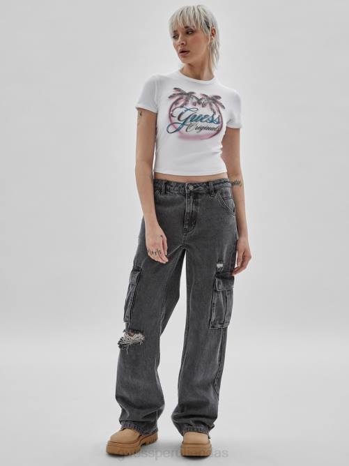 GUESS camiseta bebe originals eco palm unisexo 0P8X1358 blanco puro vestir