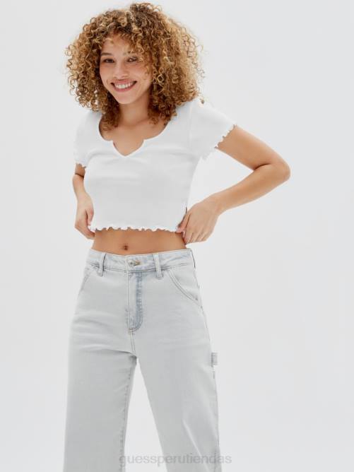 GUESS camiseta de bebé con muescas en V originales unisexo 0P8X1319 blanco puro vestir