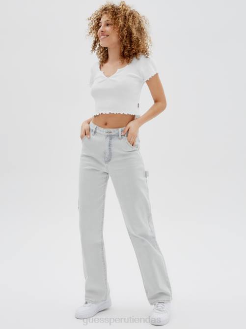 GUESS camiseta de bebé con muescas en V originales unisexo 0P8X1319 blanco puro vestir