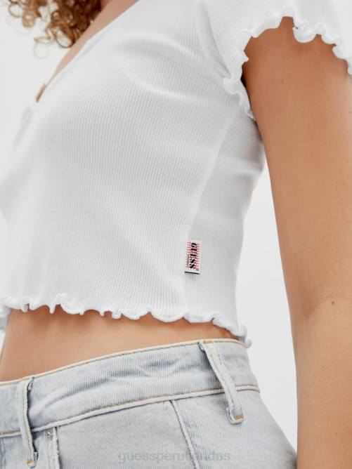 GUESS camiseta de bebé con muescas en V originales unisexo 0P8X1319 blanco puro vestir