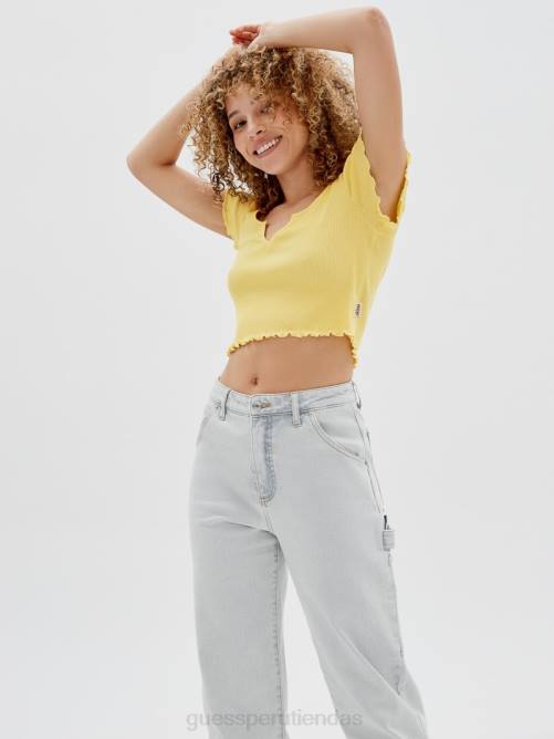 GUESS camiseta de bebé con muescas en V originales unisexo 0P8X1351 maíz con mantequilla vestir