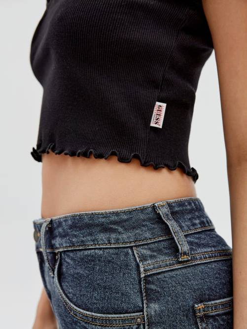 GUESS camiseta de bebé con muescas en V originales unisexo 0P8X1363 negro vestir