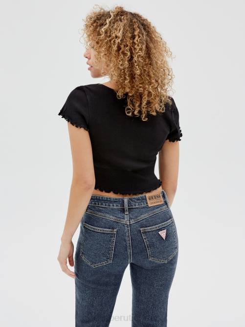 GUESS camiseta de bebé con muescas en V originales unisexo 0P8X1363 negro vestir