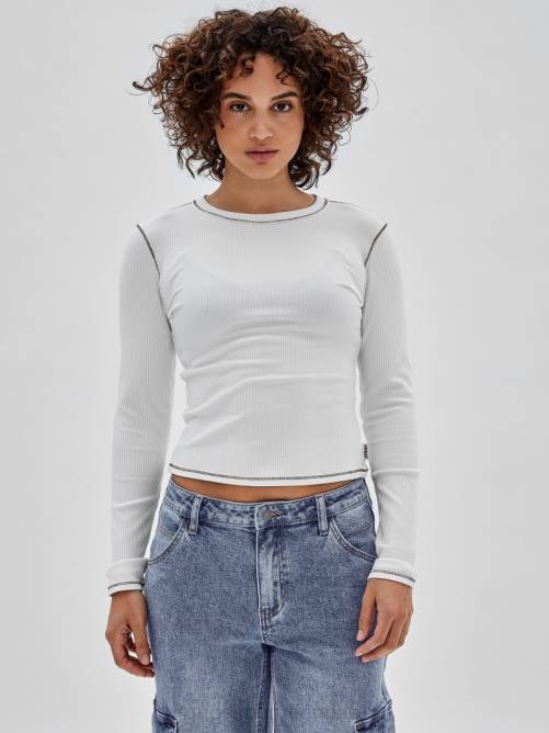 GUESS camiseta de manga larga original unisexo 0P8X1375 blanco puro vestir