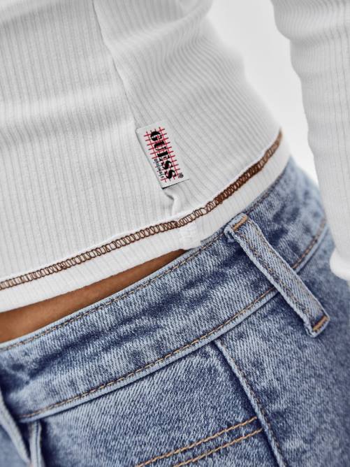 GUESS camiseta de manga larga original unisexo 0P8X1375 blanco puro vestir
