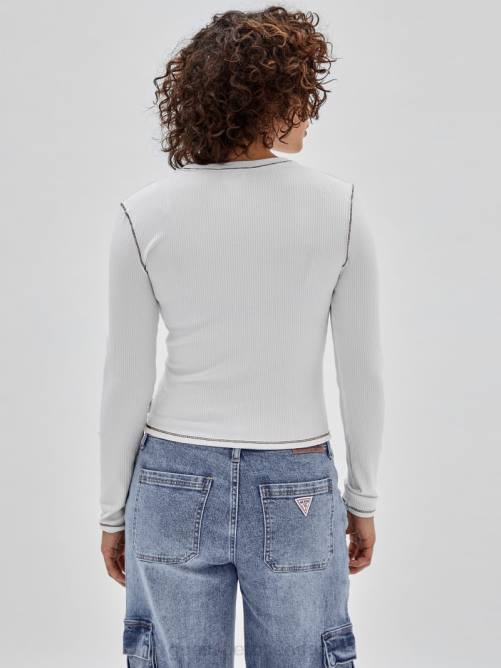 GUESS camiseta de manga larga original unisexo 0P8X1375 blanco puro vestir