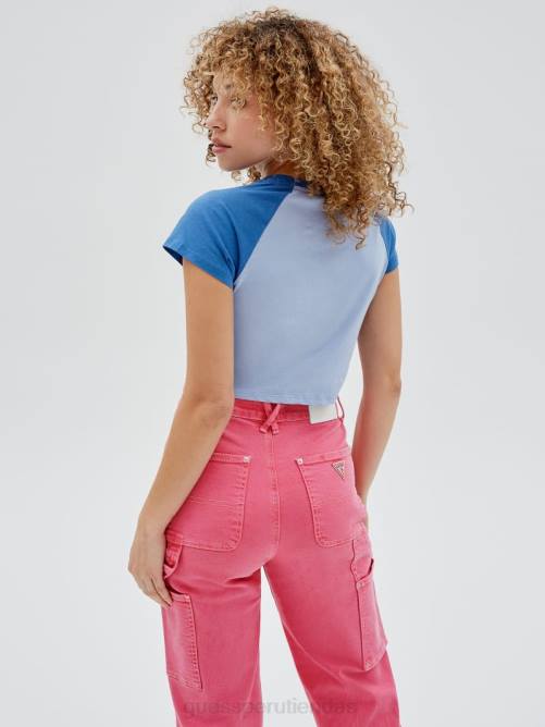 GUESS camiseta raglán original para bebé unisexo 0P8X1369 parque acuático azul multi vestir