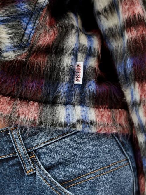 GUESS chaqueta a cuadros originales unisexo 0P8X1851 chile rojo multi vestir