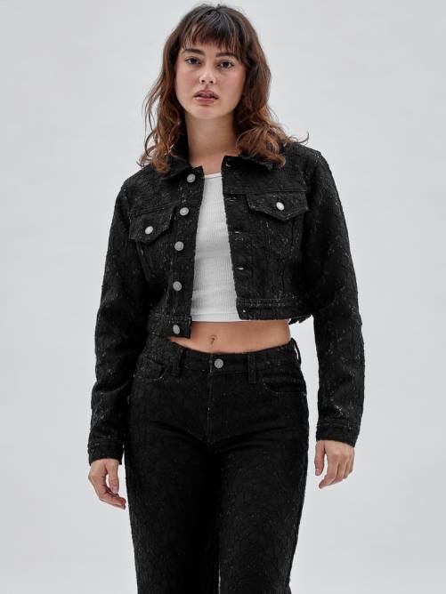 GUESS chaqueta corta de mezclilla con encaje originals unisexo 0P8X1805 negro vestir