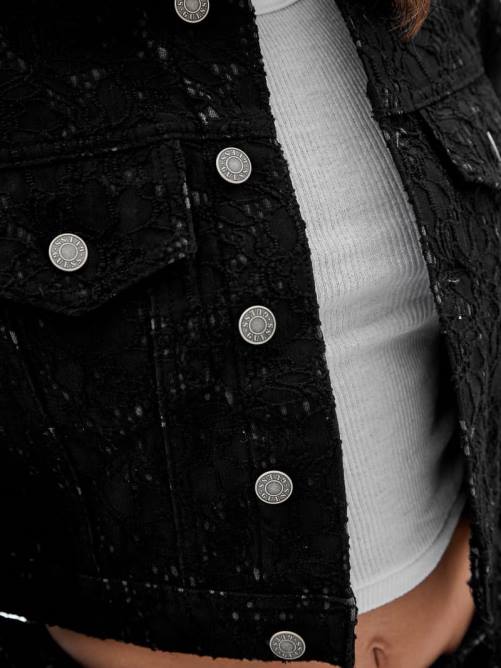 GUESS chaqueta corta de mezclilla con encaje originals unisexo 0P8X1805 negro vestir