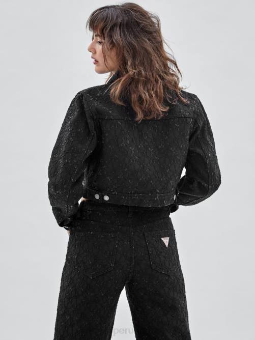 GUESS chaqueta corta de mezclilla con encaje originals unisexo 0P8X1805 negro vestir