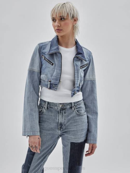 GUESS chaqueta motera de denim reciclado de originals x homeboy unisexo 0P8X1748 lavado medio reciclado mult vestir