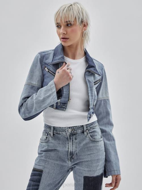 GUESS chaqueta motera de denim reciclado de originals x homeboy unisexo 0P8X1748 lavado medio reciclado mult vestir