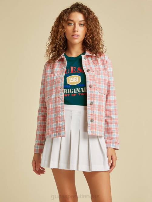 GUESS chaqueta vaquera a cuadros originales unisexo 0P8X1841 rojo múltiple vestir