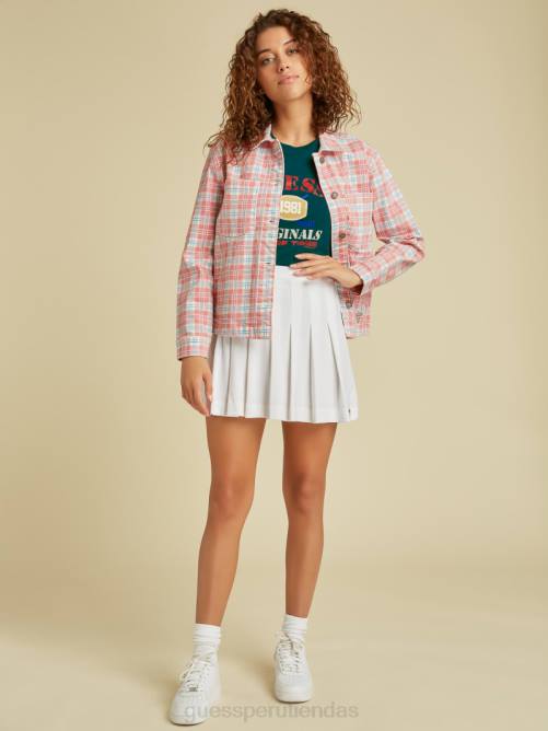 GUESS chaqueta vaquera a cuadros originales unisexo 0P8X1841 rojo múltiple vestir
