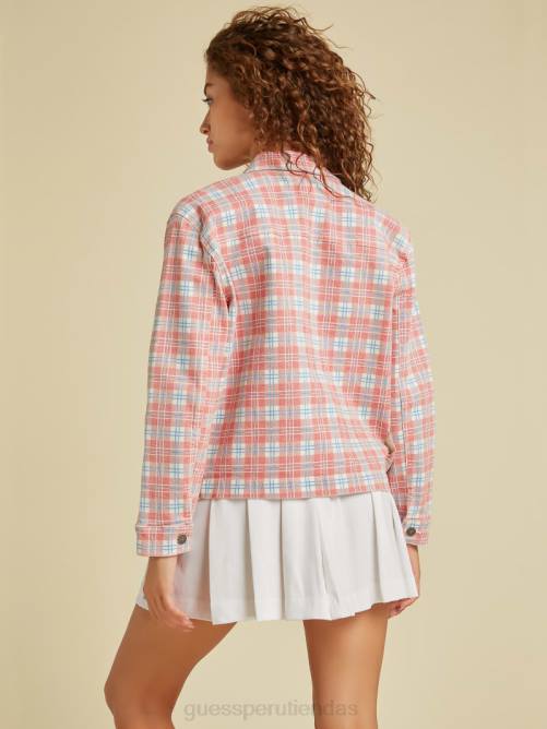 GUESS chaqueta vaquera a cuadros originales unisexo 0P8X1841 rojo múltiple vestir