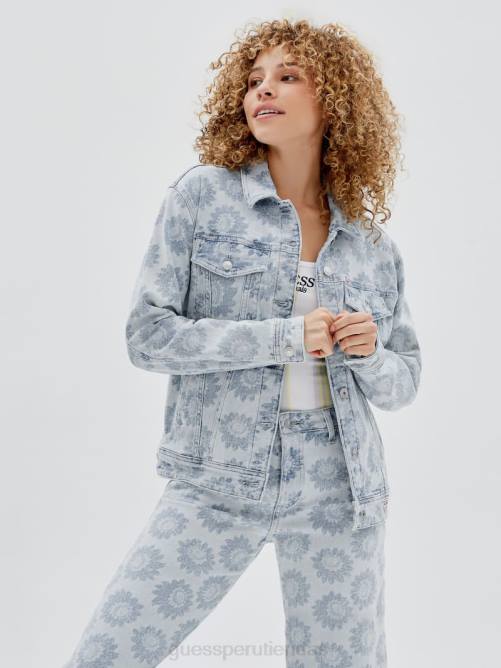 GUESS chaqueta vaquera extragrande con margaritas originales unisexo 0P8X1842 estampado floral vestir