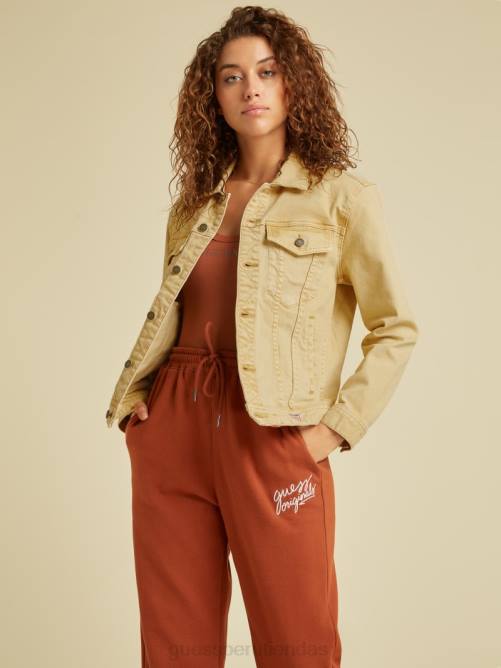 GUESS chaqueta vaquera teñida original unisexo 0P8X1850 Ir lavado bronceado vintage vestir
