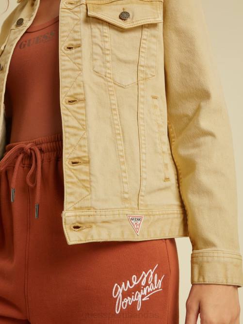 GUESS chaqueta vaquera teñida original unisexo 0P8X1850 Ir lavado bronceado vintage vestir
