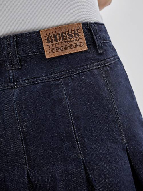 GUESS falda tenis denim originals unisexo 0P8X126 ir lavado oscuro plisado vestir