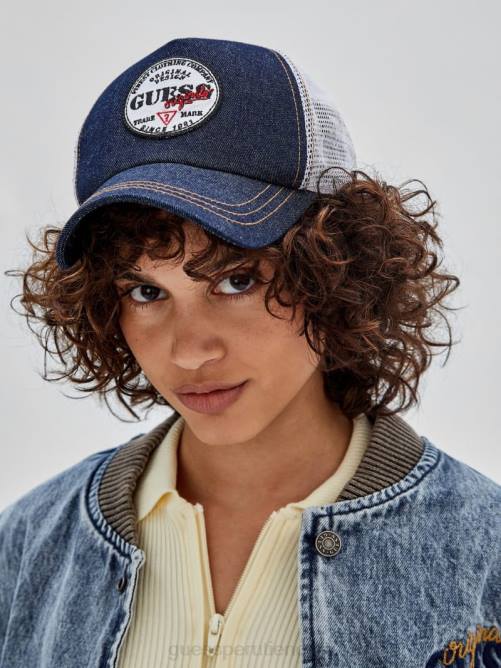 GUESS gorra trucker denim originals unisexo 0P8X3811 ir oscuro enjuague lavar vestir