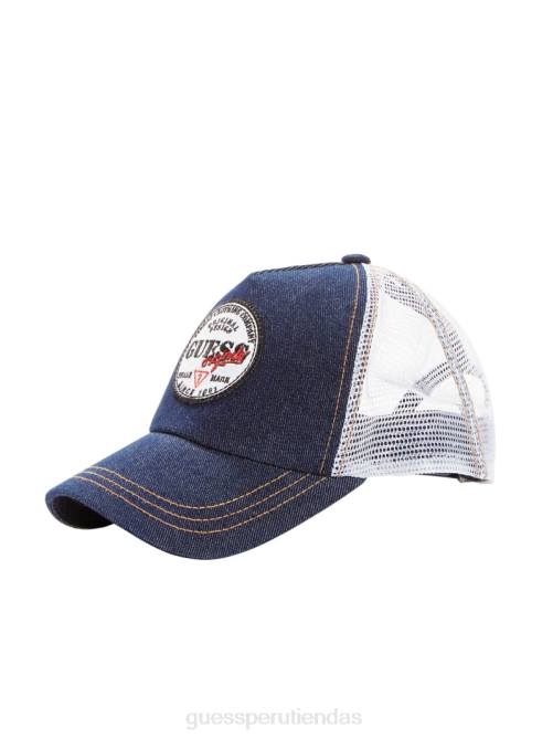 GUESS gorra trucker denim originals unisexo 0P8X3811 ir oscuro enjuague lavar vestir