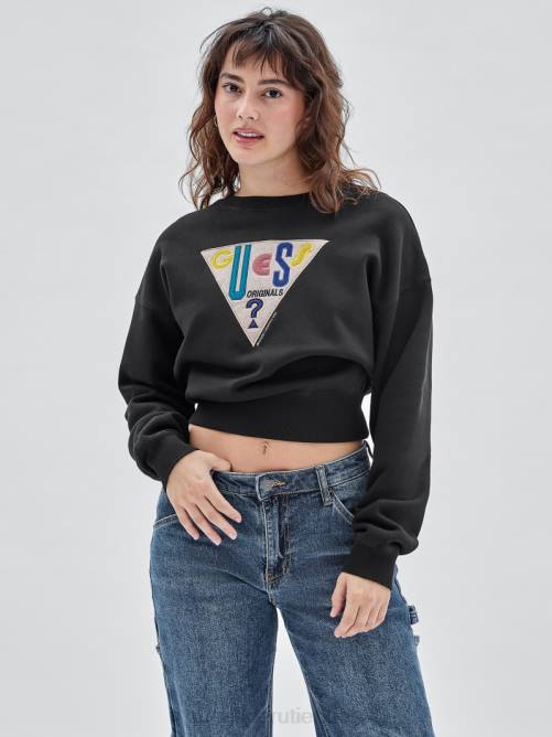 GUESS jersey con cuello redondo y logo original unisexo 0P8X1381 negro vestir