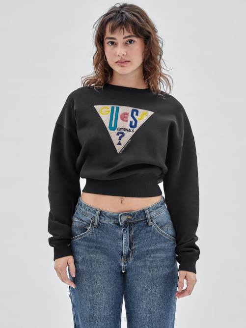 GUESS jersey con cuello redondo y logo original unisexo 0P8X1381 negro vestir