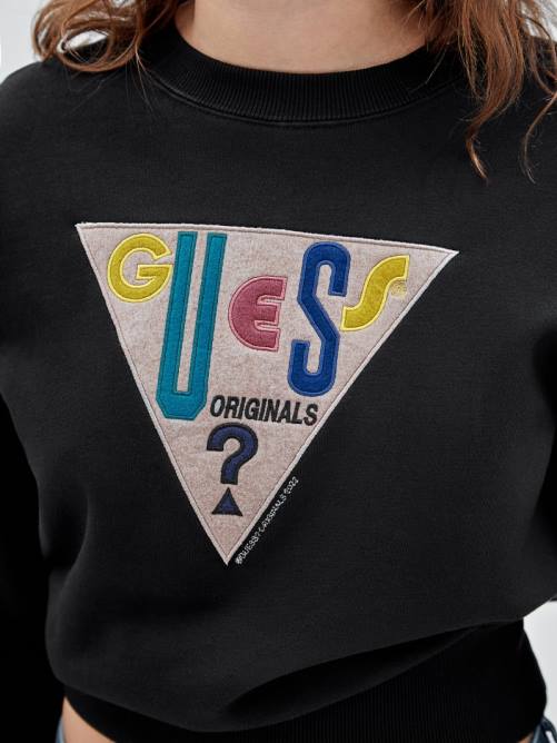 GUESS jersey con cuello redondo y logo original unisexo 0P8X1381 negro vestir