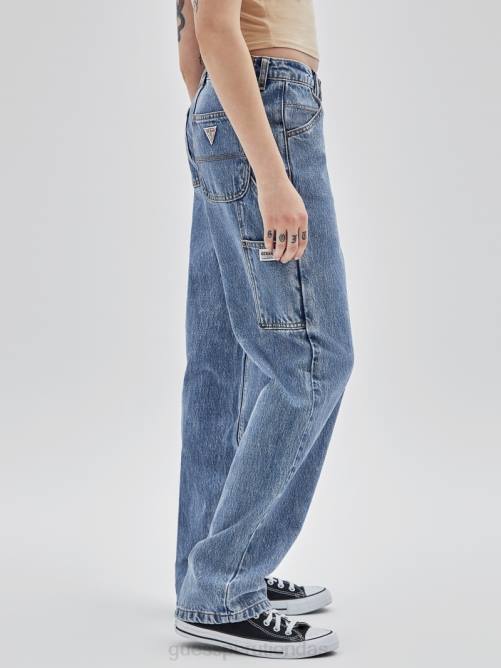 GUESS originals kit jeans carpintero lavados con ácido unisexo 0P8X150 ir ácido índigo medio era vestir