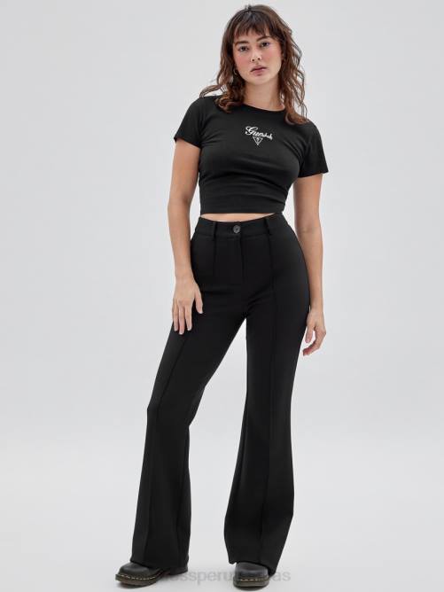 GUESS pantalones acampanados con pinzas originales unisexo 0P8X2046 negro vestir