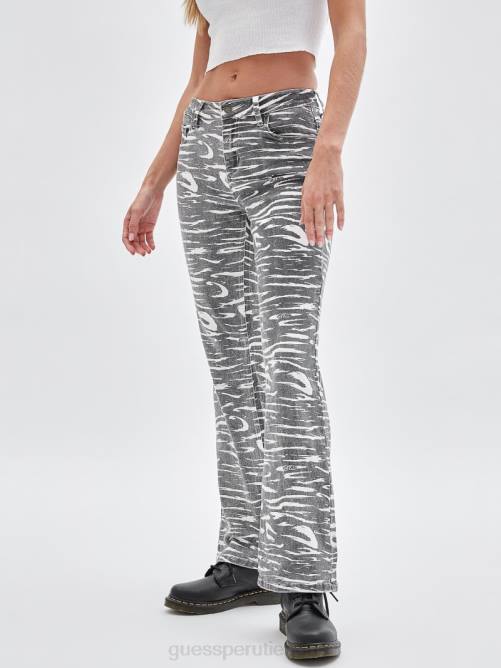 GUESS pantalones bootcut con estampado de cebra originals unisexo 0P8X177 negro azabache multicolor vestir