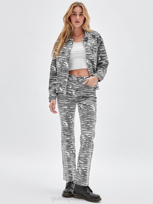GUESS pantalones bootcut con estampado de cebra originals unisexo 0P8X177 negro azabache multicolor vestir
